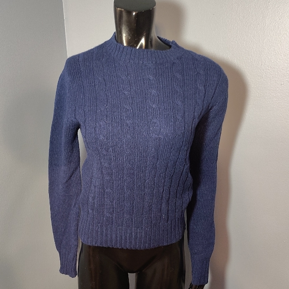 Pure 100% Wool  Women's Cable Knit Sweater - Deep Blue